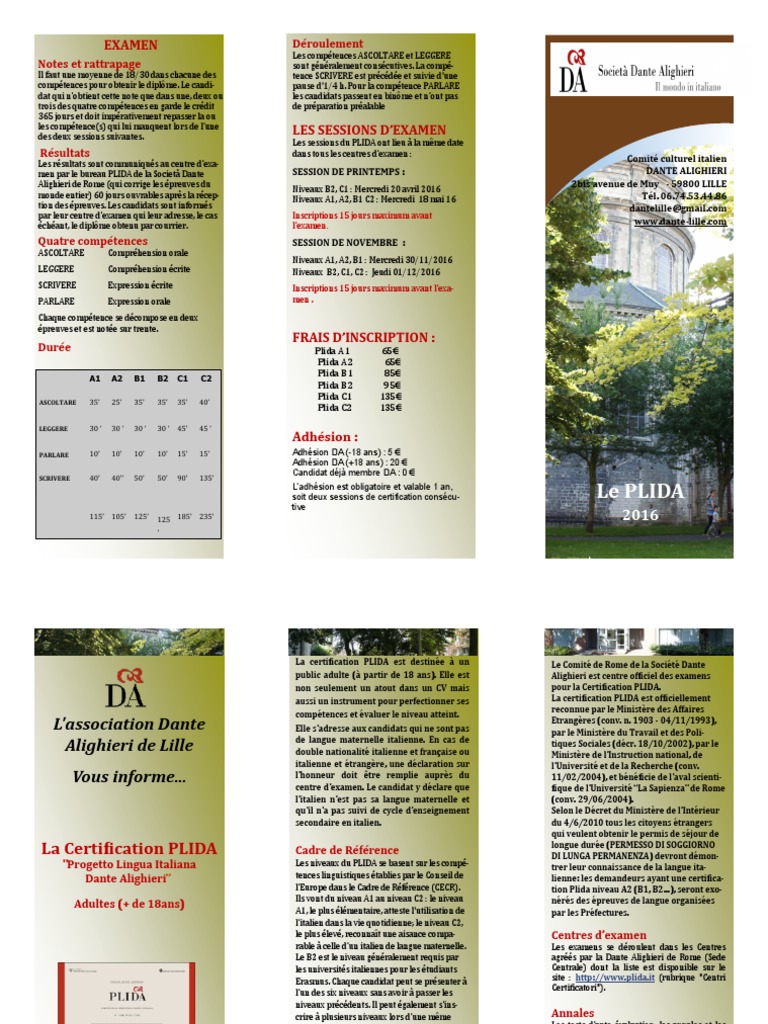 Certification PLIDA 2025 à Lille | PDF | Les tests | Qualifications