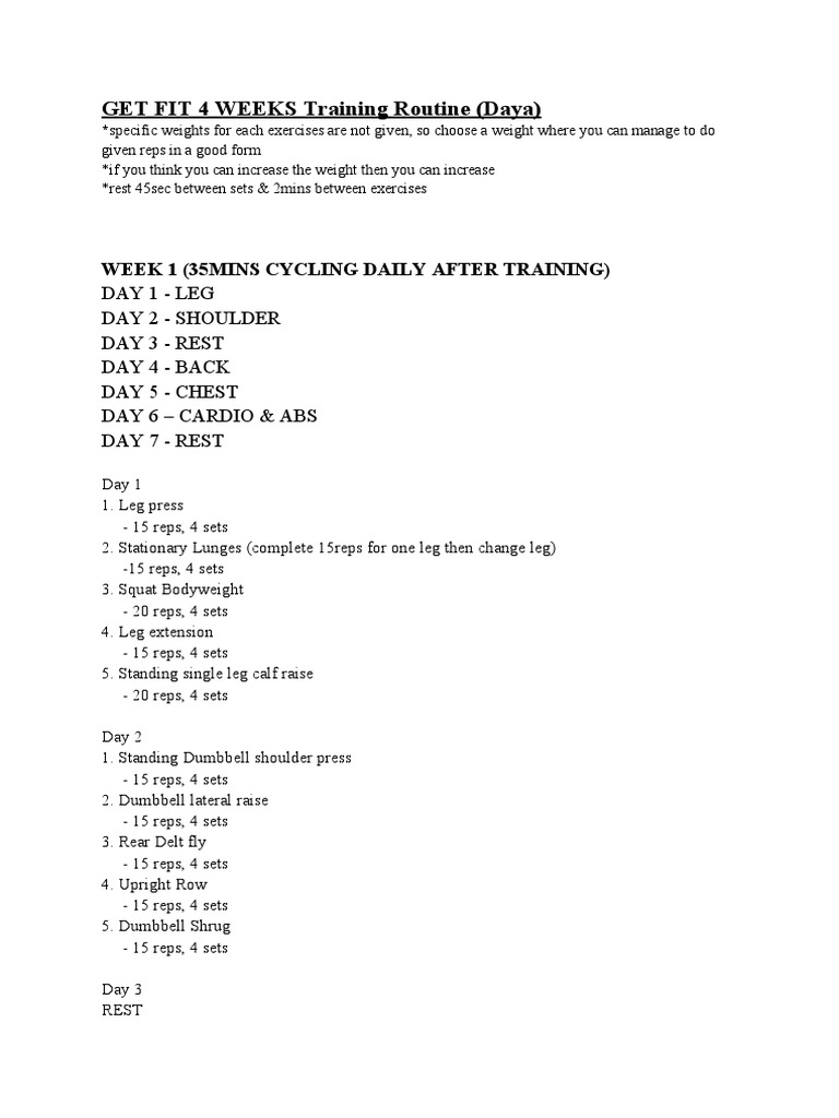 4-Week Fitness Training Plan | PDF | Physical Exercise | Recreation