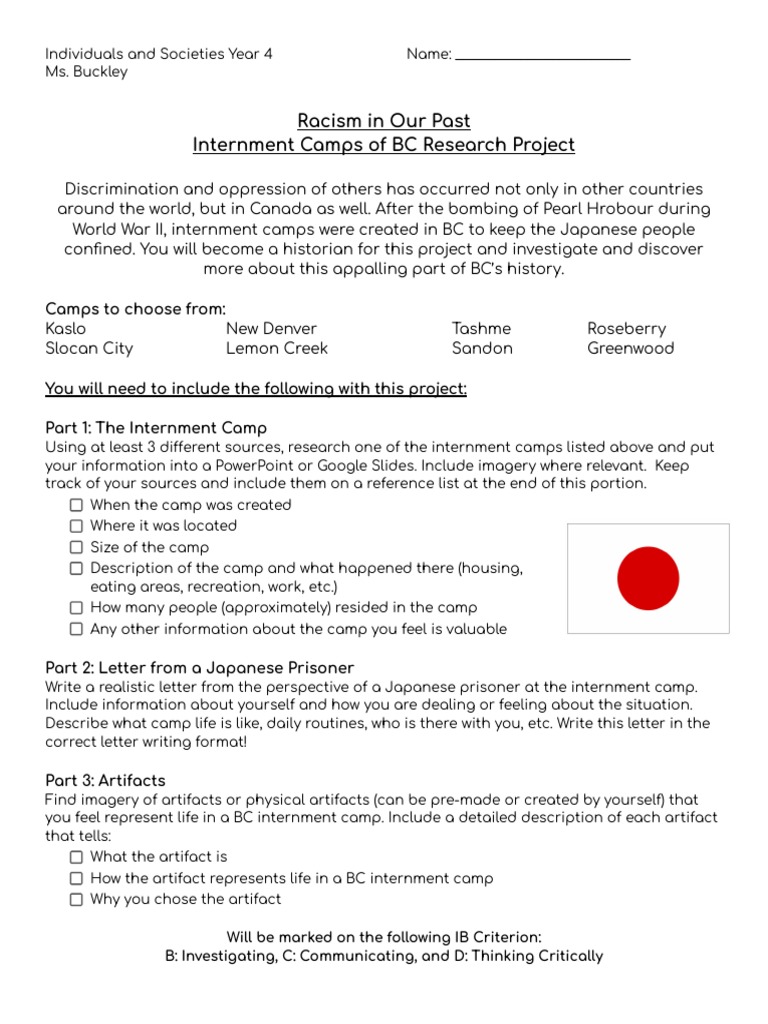 Internment Camp Research Project PDF