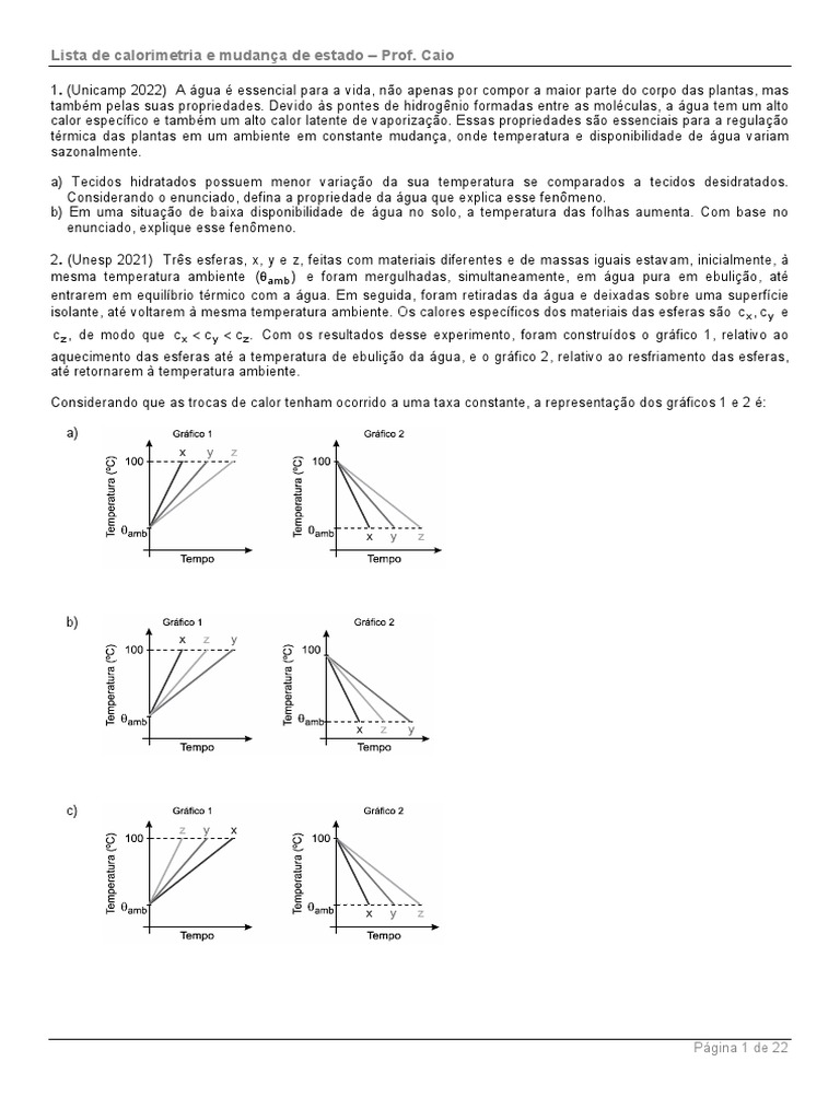 Lista de Calorimetria e Mudanca de Estado Tetra Hexa | PDF | Calor ...