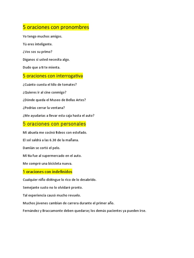 5 Oraciones Con Pronombres | PDF
