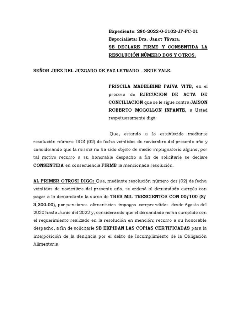 Se Declare Firme y Consentida La Sentencia. Priscila Paiva Vite | PDF