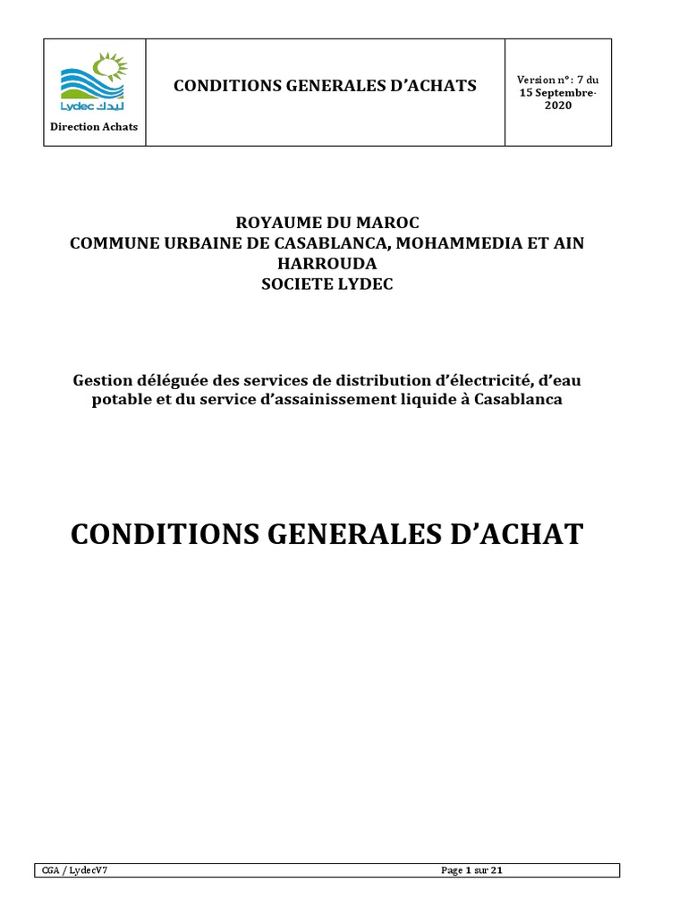 Conditions Générales d'Achats Lydec | PDF | Facture | Assurance