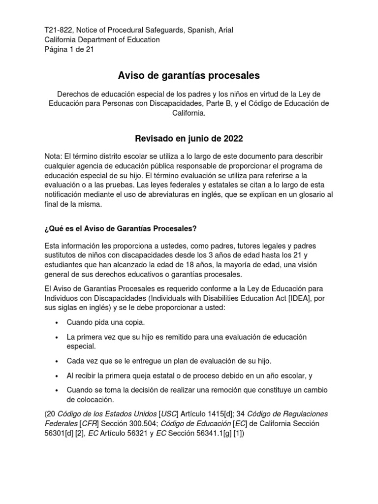 Procedural safeguards spanish june 2022 california department of