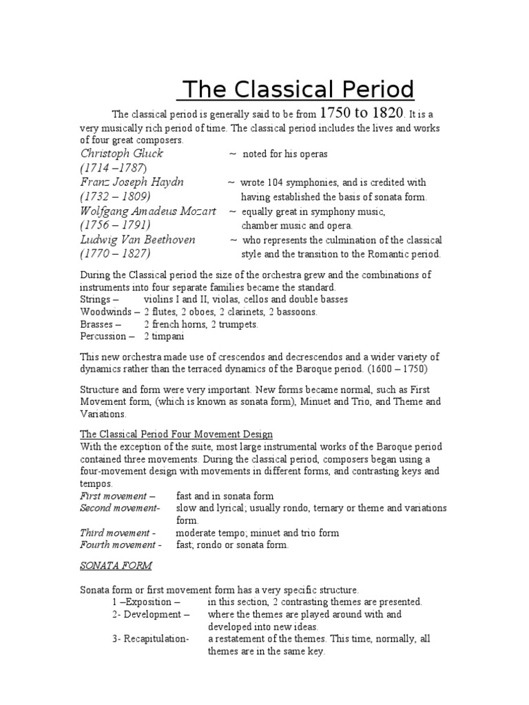 Overview of the Classical Music Period | PDF | Classical Period (Music ...