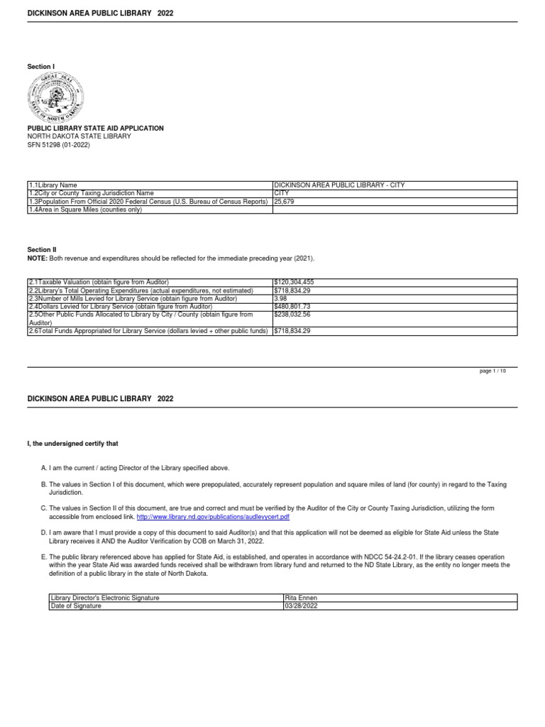 State Aid Application FY22 PDF Valuation (Finance) Libraries