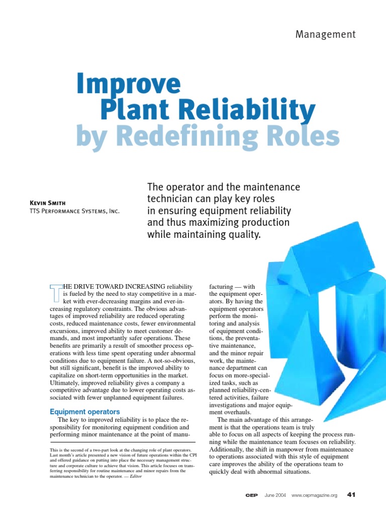 Redefining Roles to Improve Plant Reliability Shifting Equipment