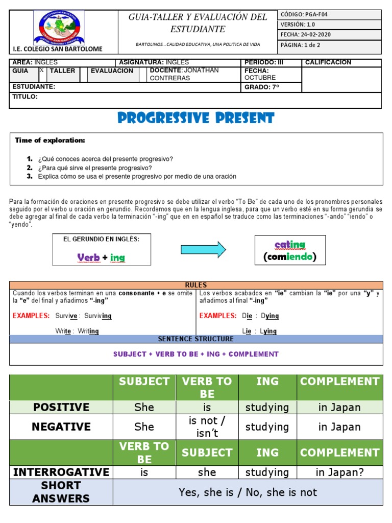 Present Progressive English Guide | PDF | Linguistics | Grammar