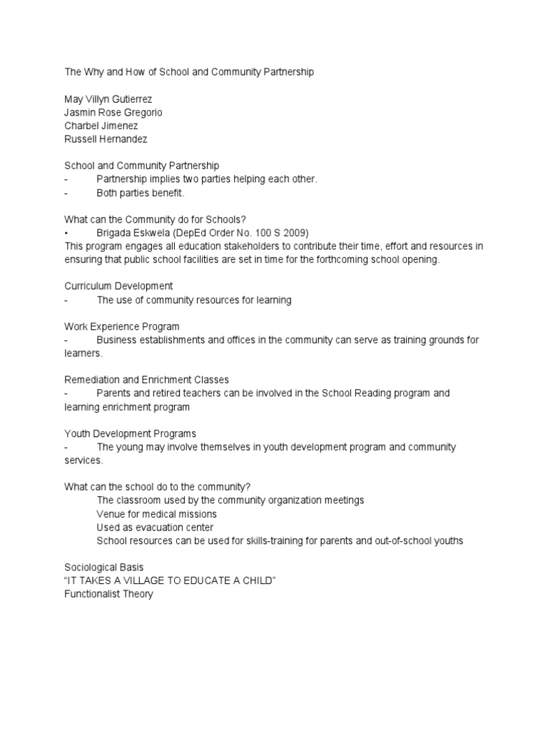 The Why and How of School and Community Partnership | PDF | Learning ...