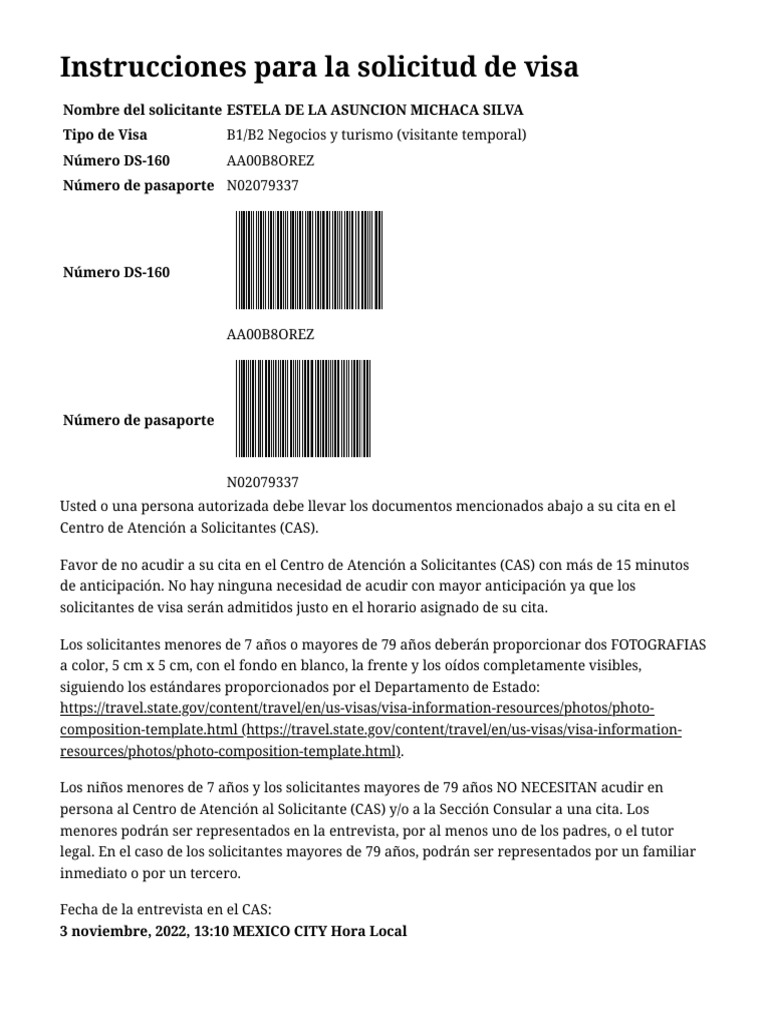 Confirmaci n e instrucciones official u s department of state visa