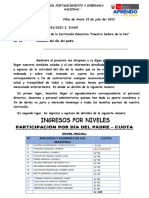 Informe de ingresos y egresos de la actividad del día de la madre en la Institución Educativa “Nuestra Señora de la Paz