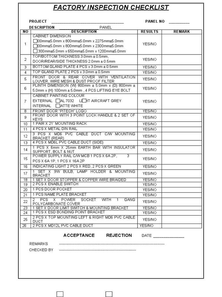 Factory Inspection Checklist | Download Free PDF | Door | Equipment