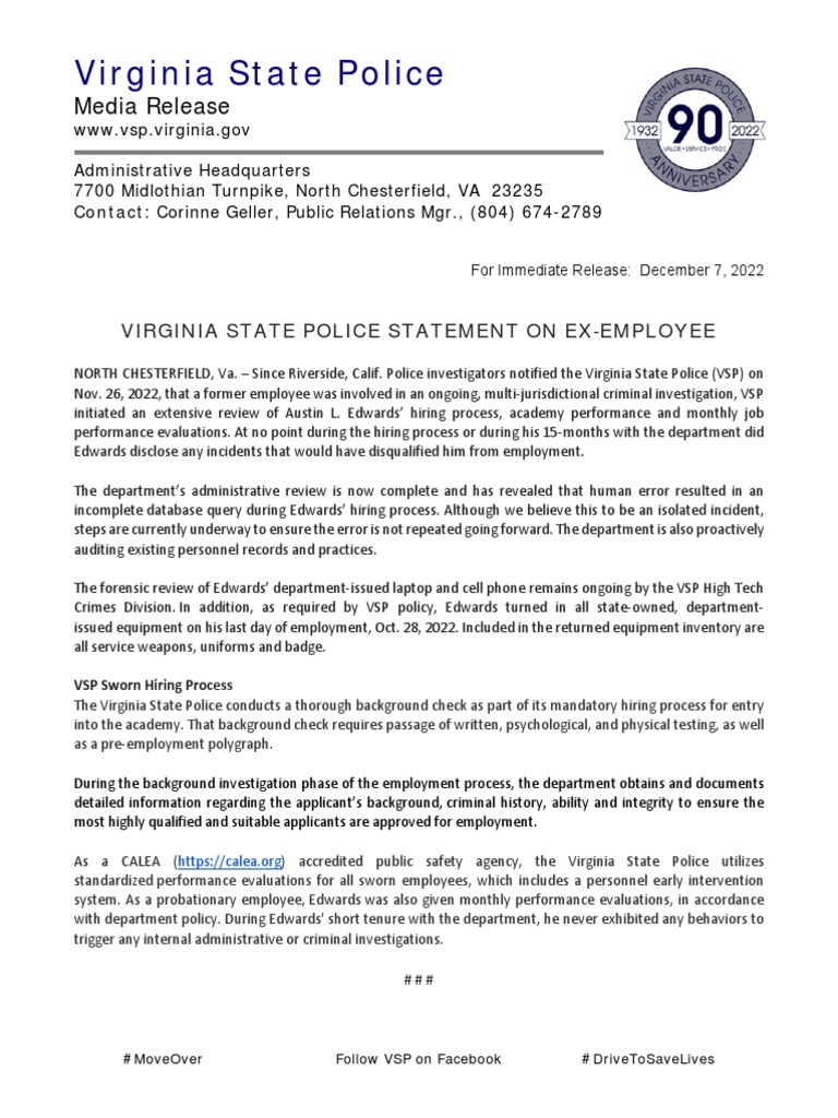 12722 VSP Statement On ExEmployee Edwards PDF Background Check
