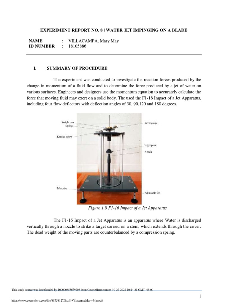 Water Jet Impact on Blade Experiment | PDF | Force | Turbine