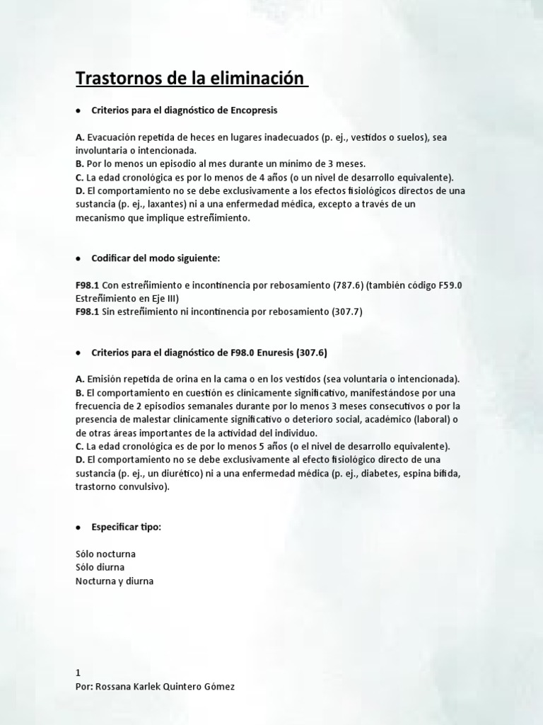 Criterios diagnósticos de la Encopresis según la última edición DSM 5 PDF