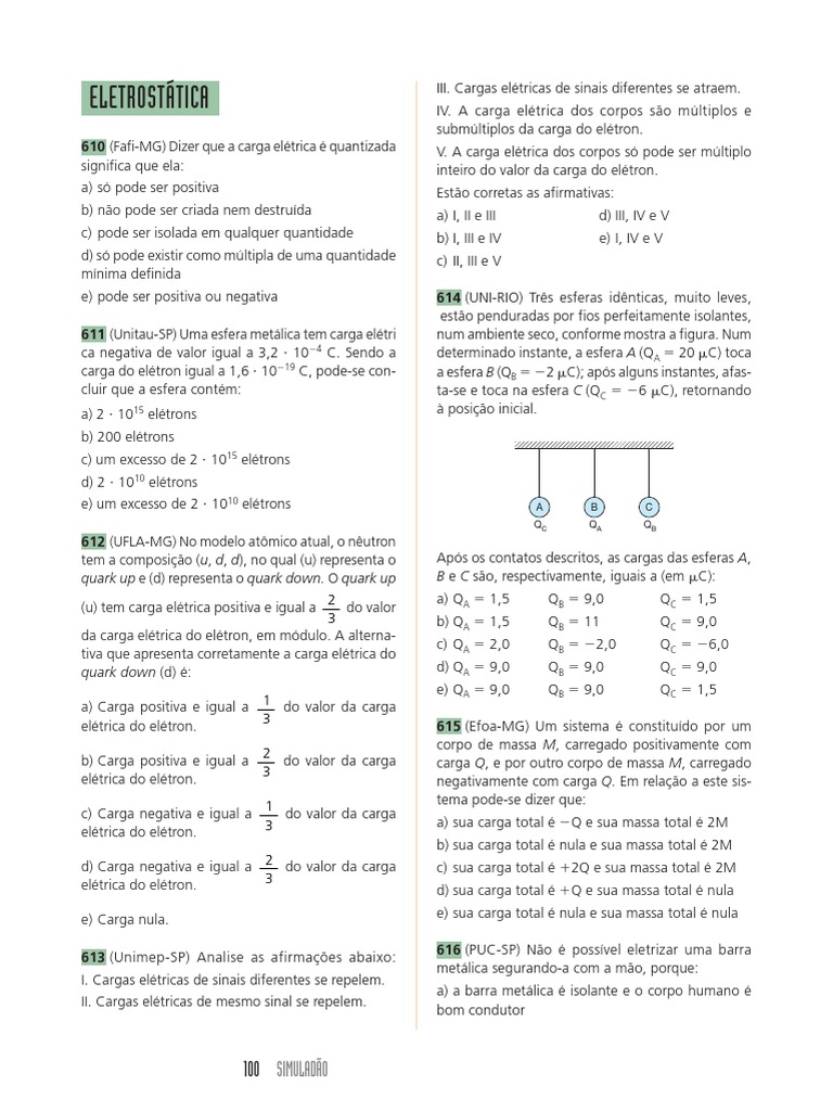 Simulados de Eletrostática: Questões e Respostas | PDF | Carga elétrica ...