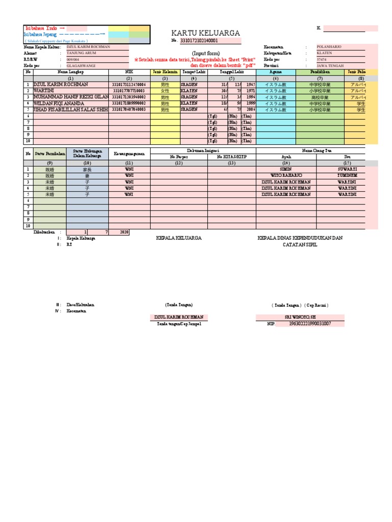 Kartu Keluarga: (Input Form) | PDF