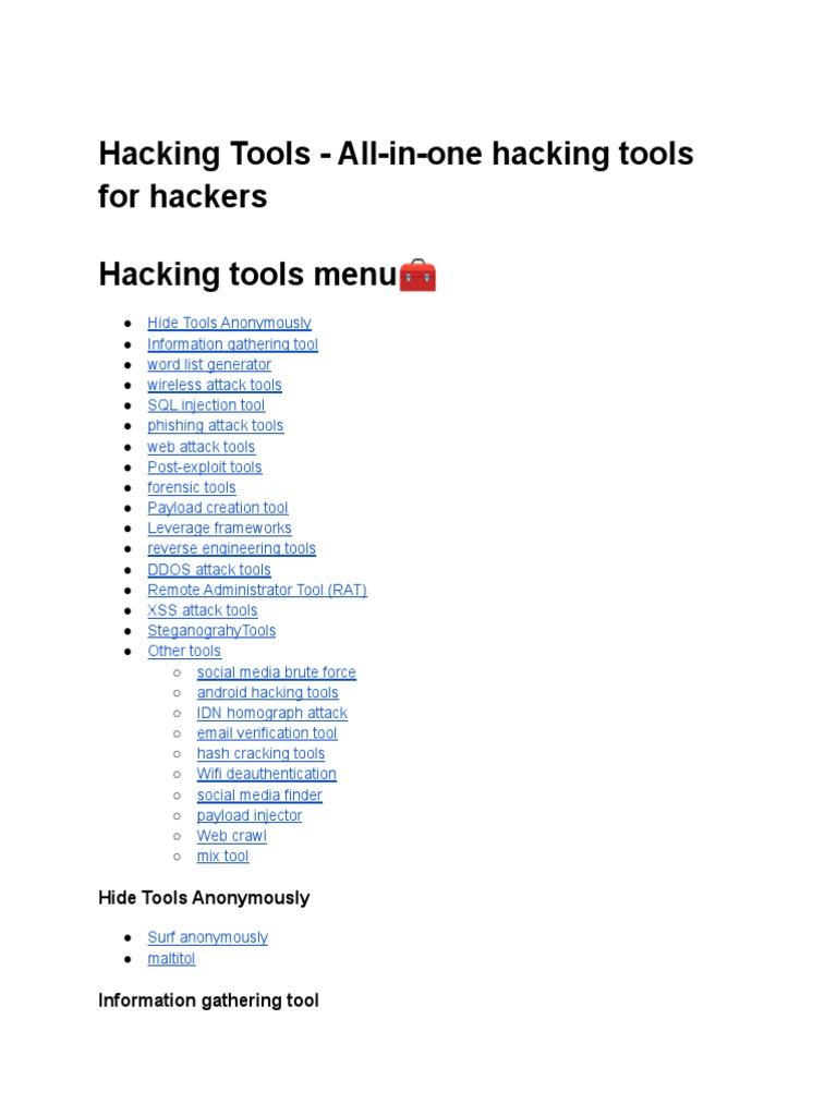 Comprehensive Hacking Tools Guide | PDF | Denial Of Service Attack ...