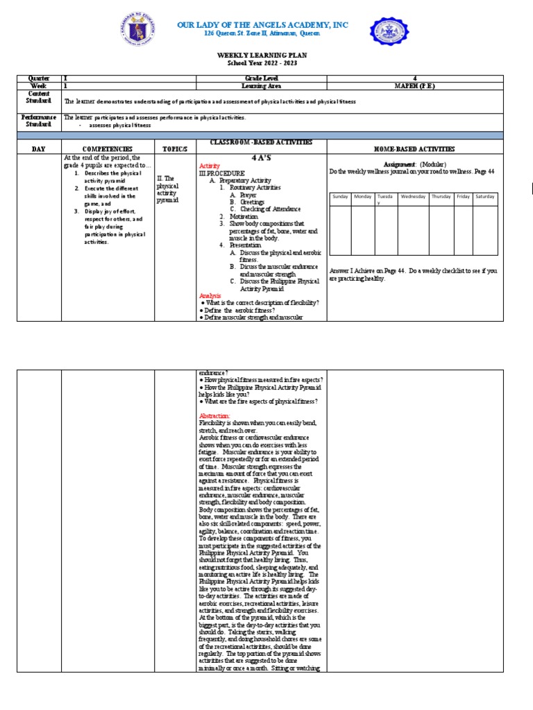 Sample weekly plan 2022 2023 olaa pdf physical fitness skeletal