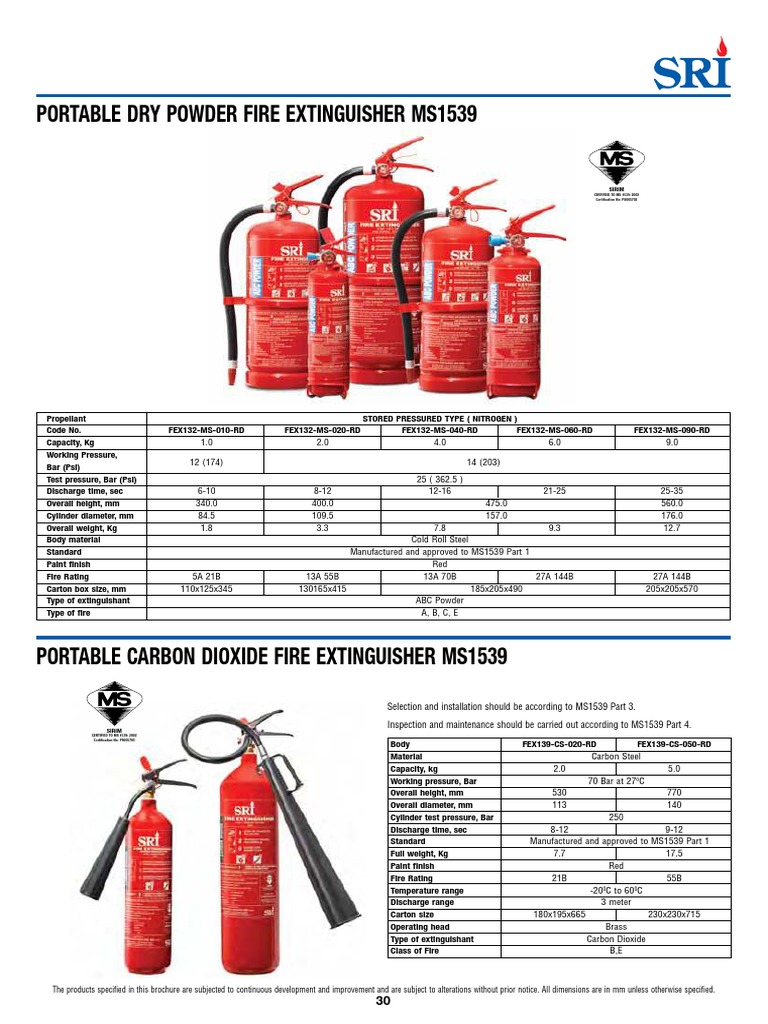 SRI Fire Extinguisher Technical Specifications | PDF | Fires | Chemistry