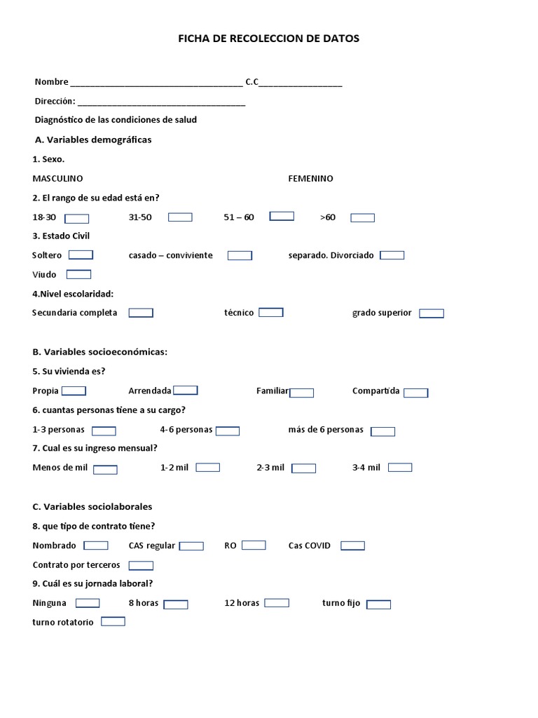 Ficha De Recoleccion De Datos Monografia Pdf Ciencias De La Salud