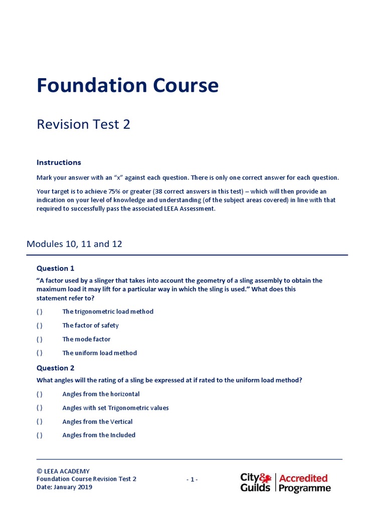 LLEEA Academy Foundation Course Revision Test 2 - V 1.0 Jan 2019 | PDF ...