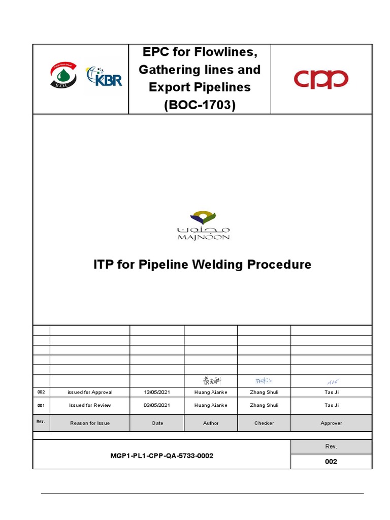 ITP For Pipeline Welding Procedure PDF Nondestructive Testing