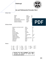 The University of Edinburgh Physical Data and Mathematical Formulae Sheet