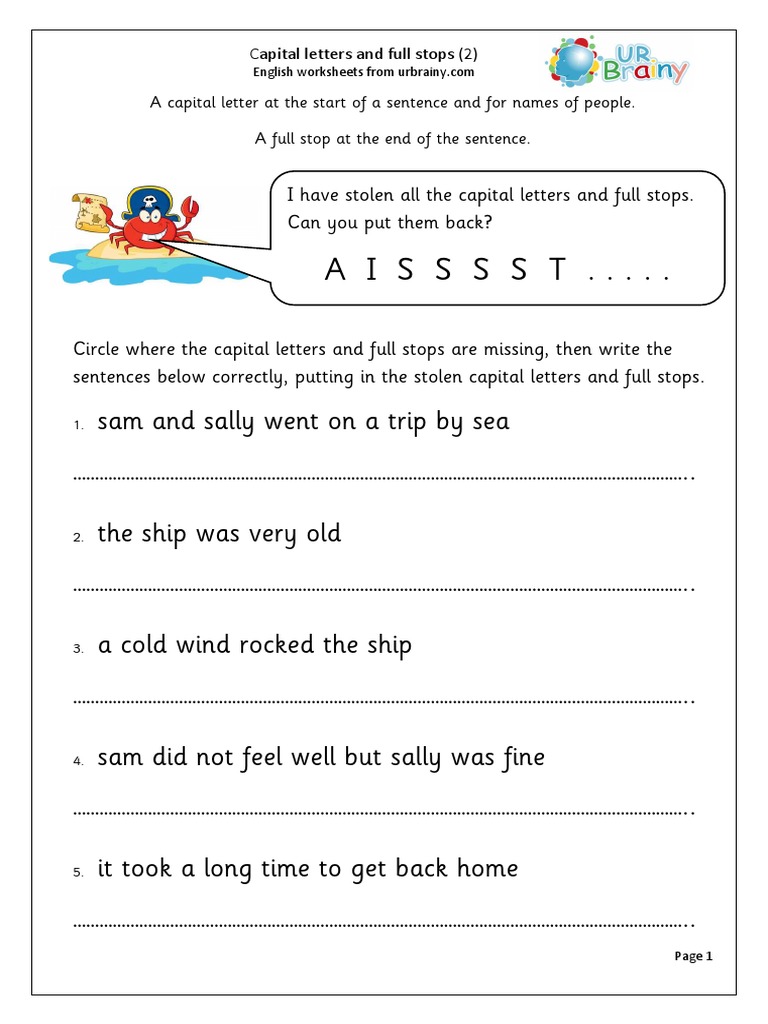 Capital Letters and Full Stops Worksheet | PDF | Language Arts & Discipline  | Foreign Language Studies