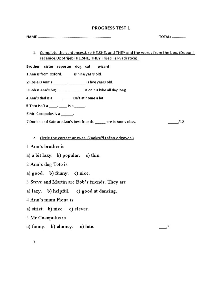 Progress Test 1: Sentence Completion Exercise | PDF | Language Arts ...