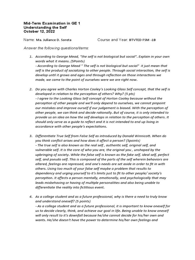 Share Mid-Term Examination in UTS | PDF | Feeling | Reference