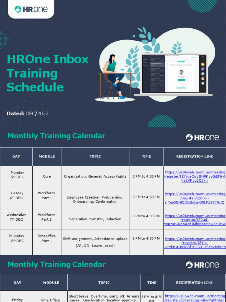 HROne Inbox December Training Schedule | PDF | Employment | Business
