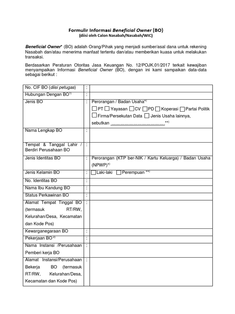 Formulir Beneficiary Owner PDF