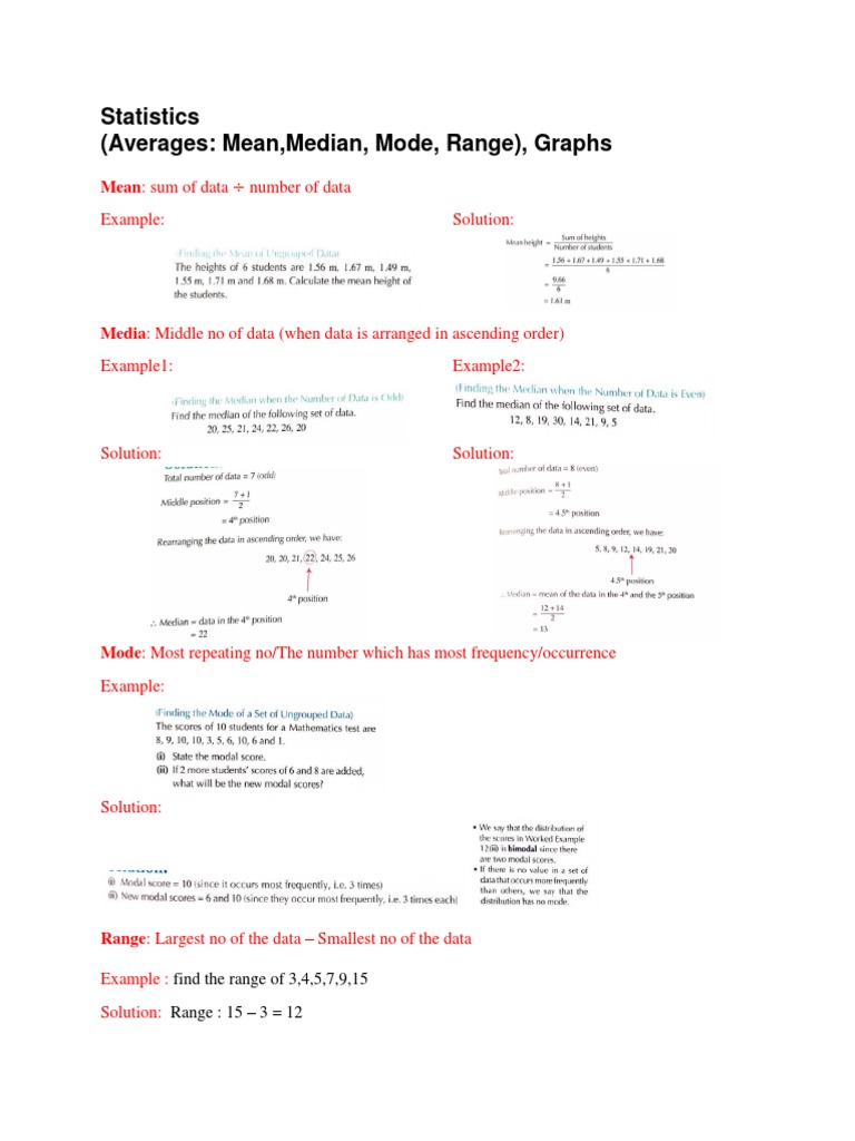 Mean, Median, Mode, Range | PDF | Mode (Statistics) | Mean
