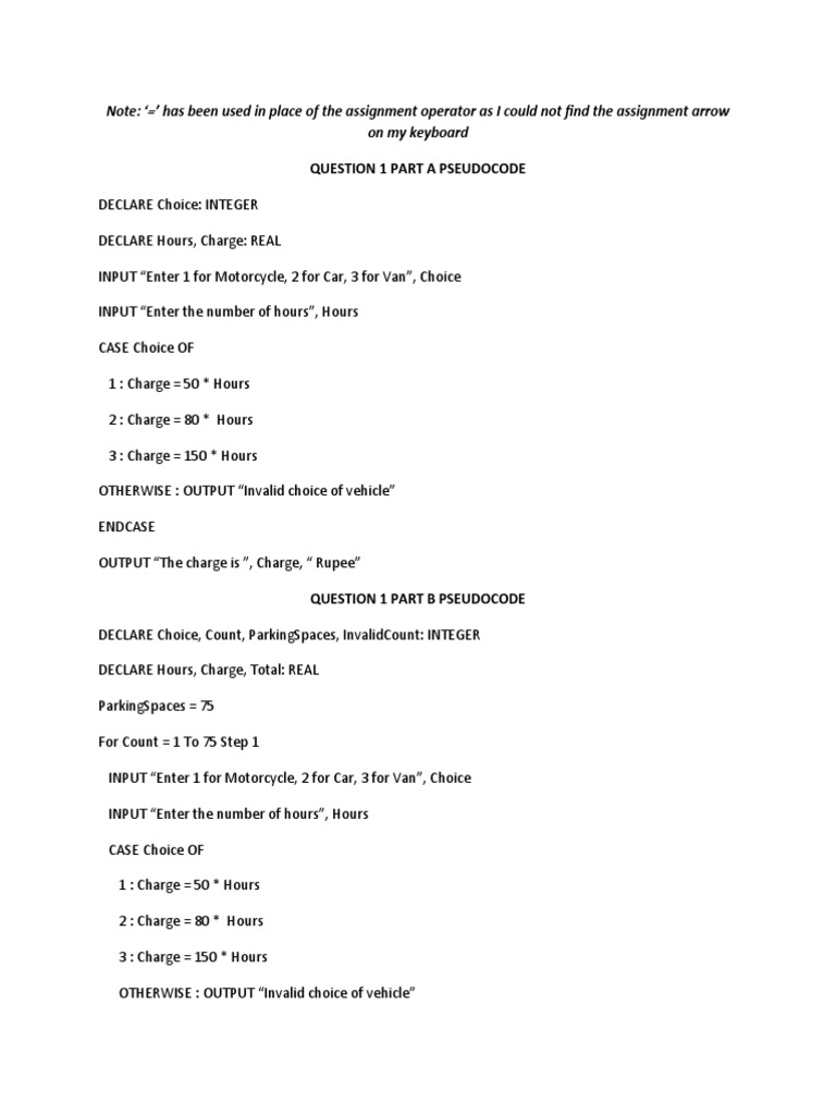 PSEUDOCODE | PDF | Parking | Algorithms And Data Structures