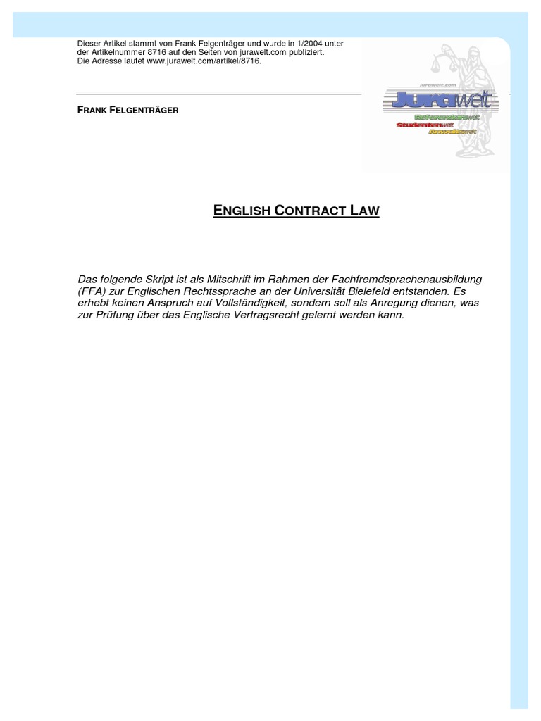 Overview of English Contract Law | PDF | Misrepresentation | Breach Of ...