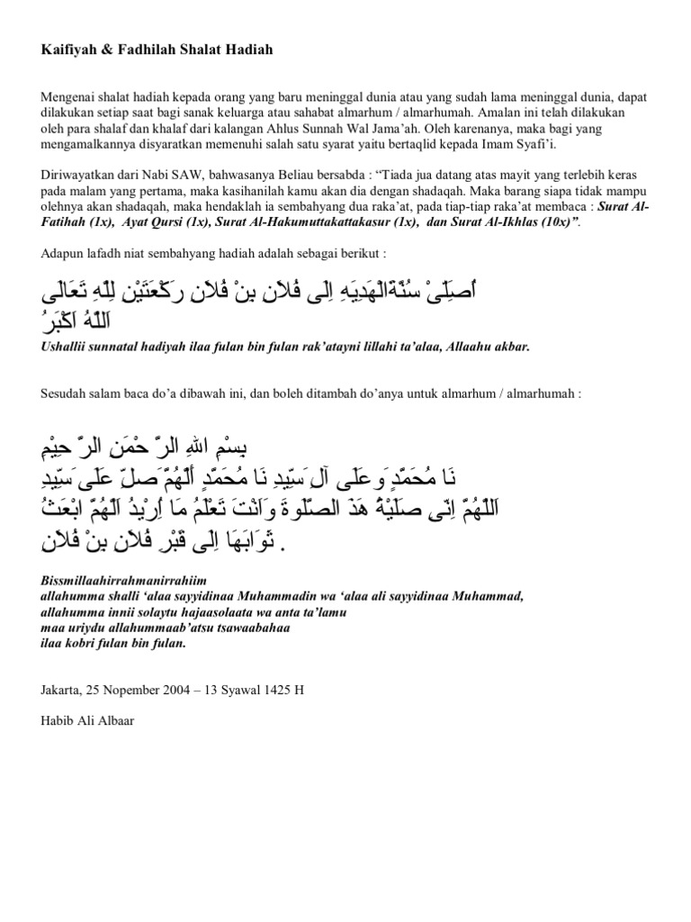 Doa Sholat Hadiah Mayit
