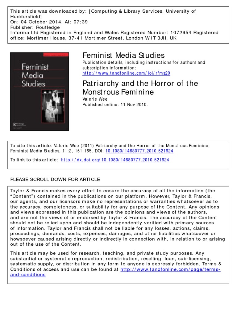 Patriarchy and The Horror of The Monstrous Feminine | PDF