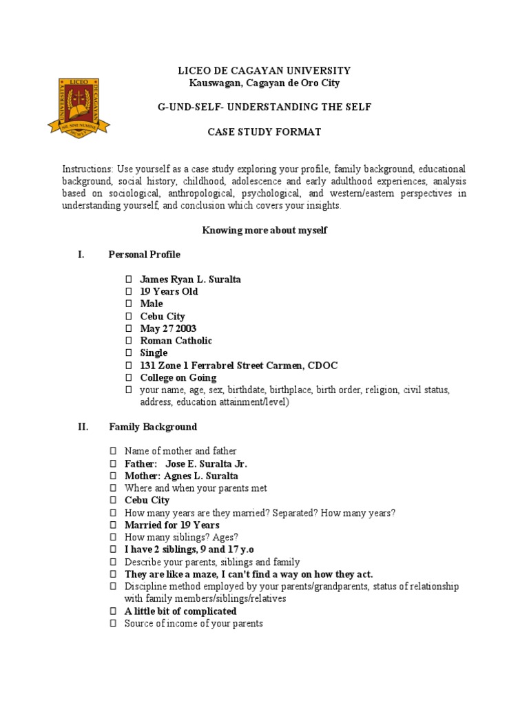 Self-Understanding Case Study Format | PDF | Psychology | Attitude ...