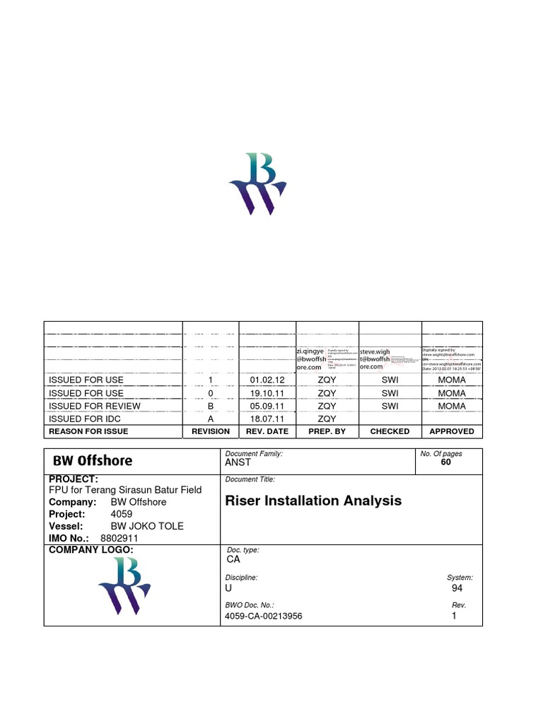 Riser Installation Analysis for FPU Project | PDF | Anchor | Buoyancy