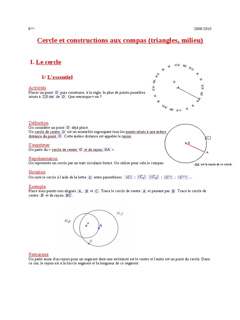 Construction de cercles et triangles 6ème | PDF | Cercle | Triangle