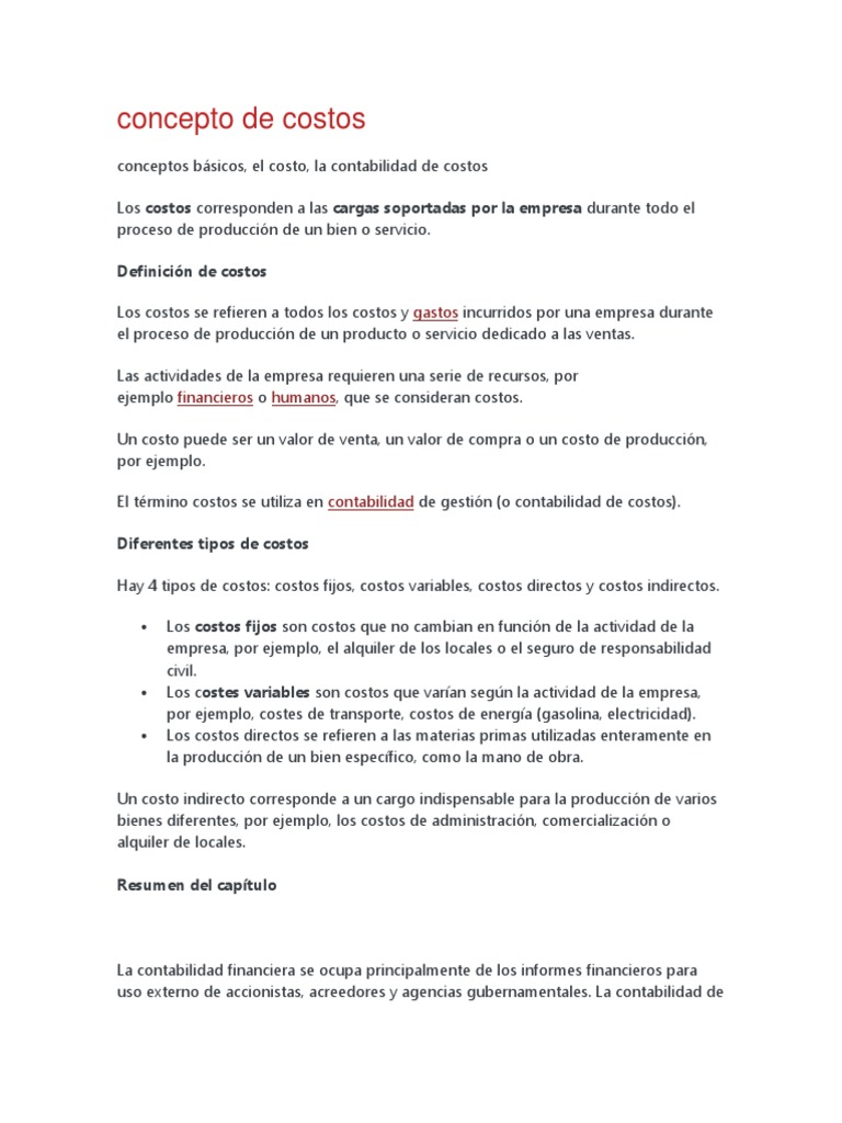 Definición y tipos de costos en contabilidad | PDF | Costo | Contabilidad
