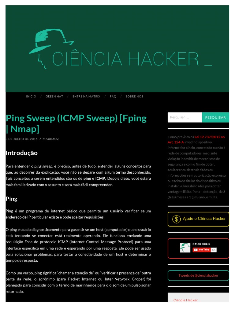 Ping Sweep (ICMP Sweep) (Fping Nmap) PDF Protocolos da Endereço de IP
