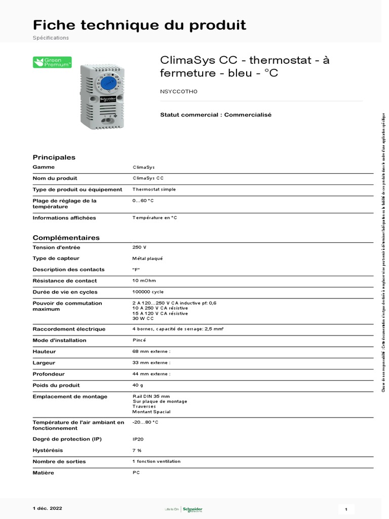 Thermostat ClimaSys CC - Spécifications Techniques | PDF | Électricité ...