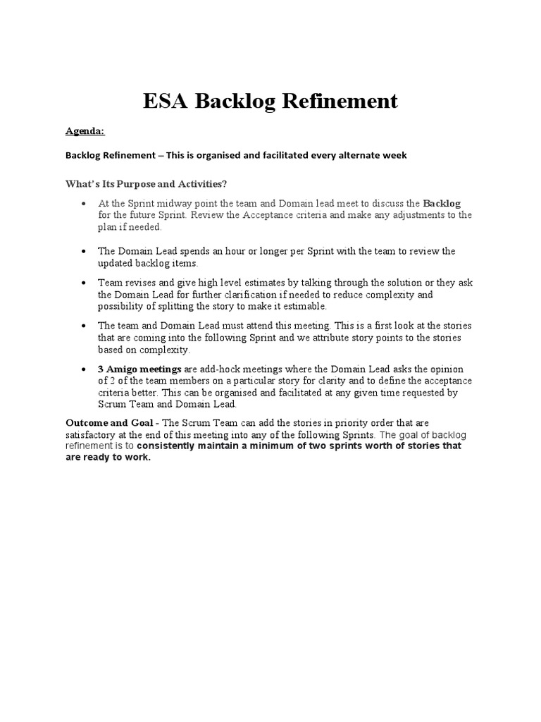 ESA Backlog Refinement Meeting | PDF
