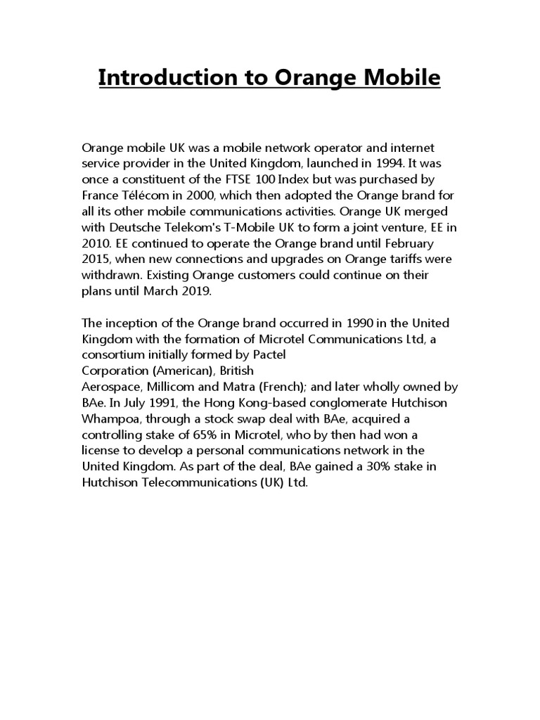 Orange Mobile Project PDF Information Technology