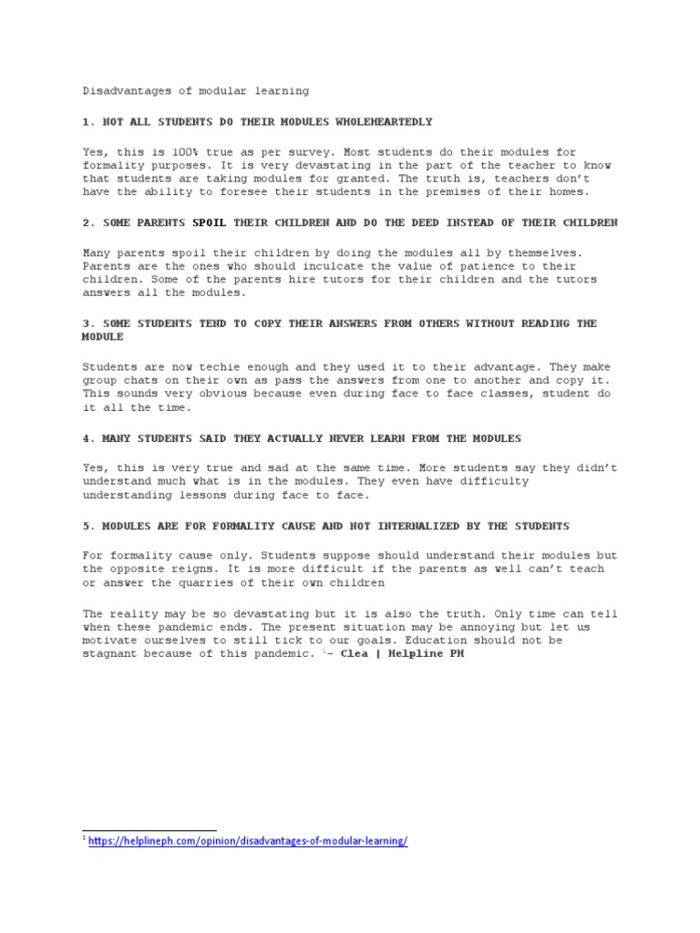 Disadvantages of Modular Learning PDF Teachers Modularity