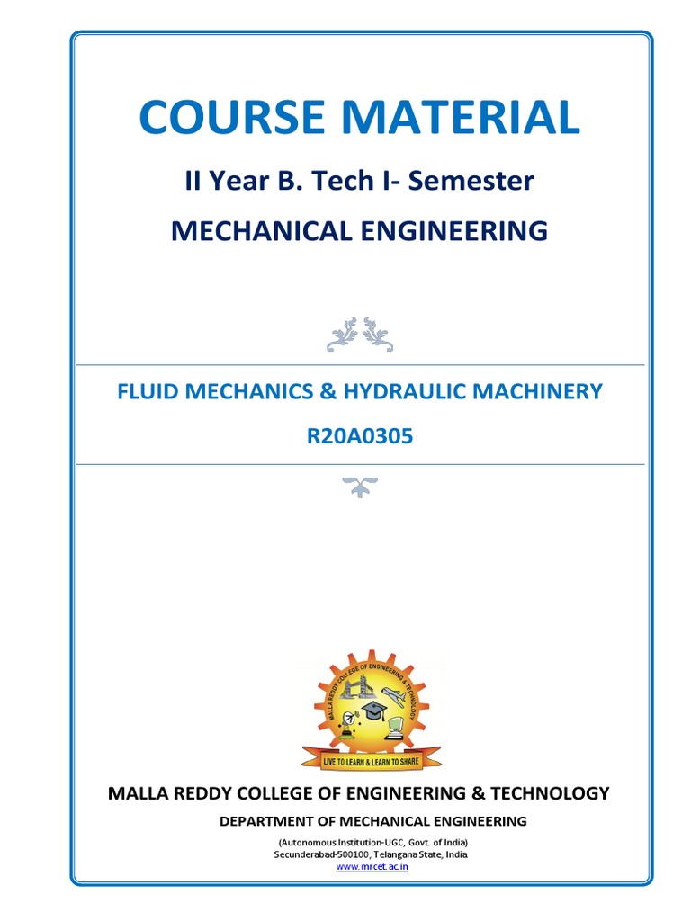 Fluid Mechanics & Hydraulic Machinery Notes | PDF | Pressure ...