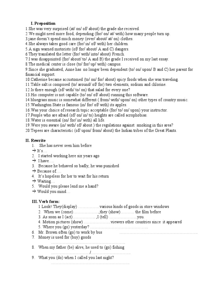 Preposition Usage and Exercises | PDF | Language Arts & Discipline