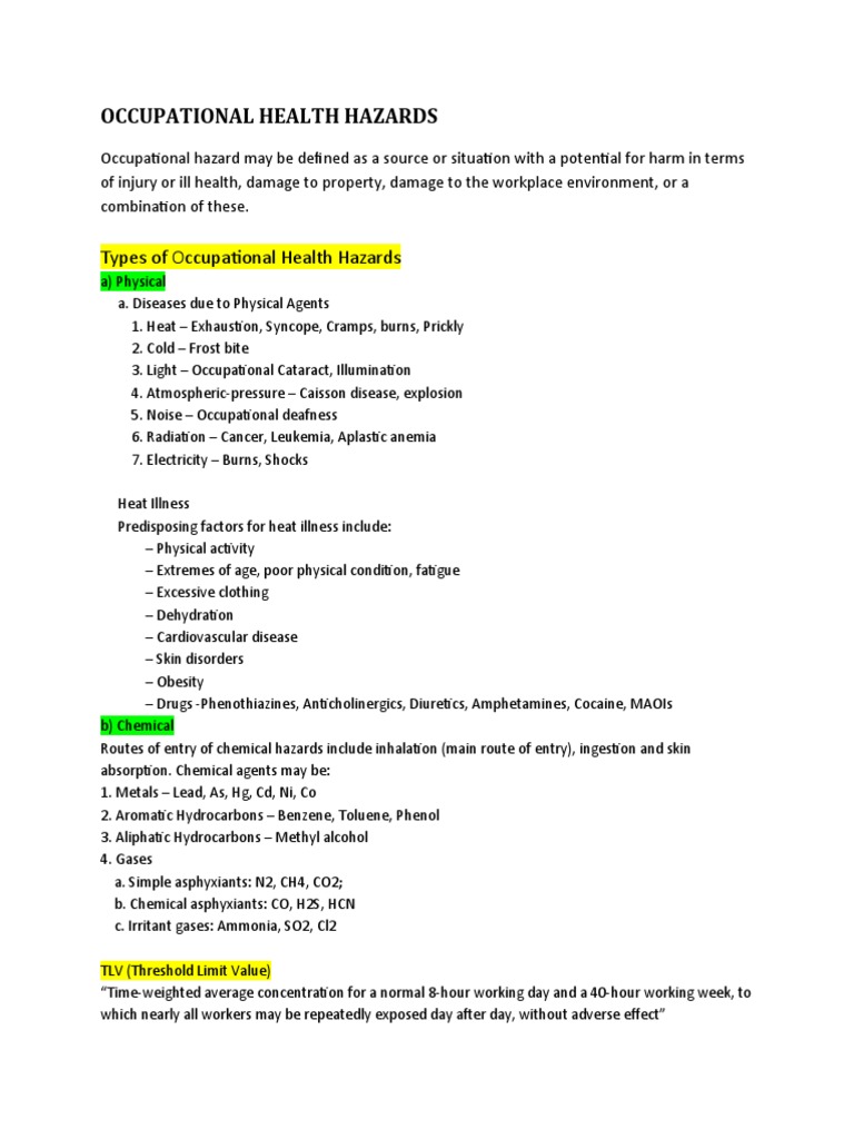 Occupational Health Hazards PDF Occupational Safety And Health